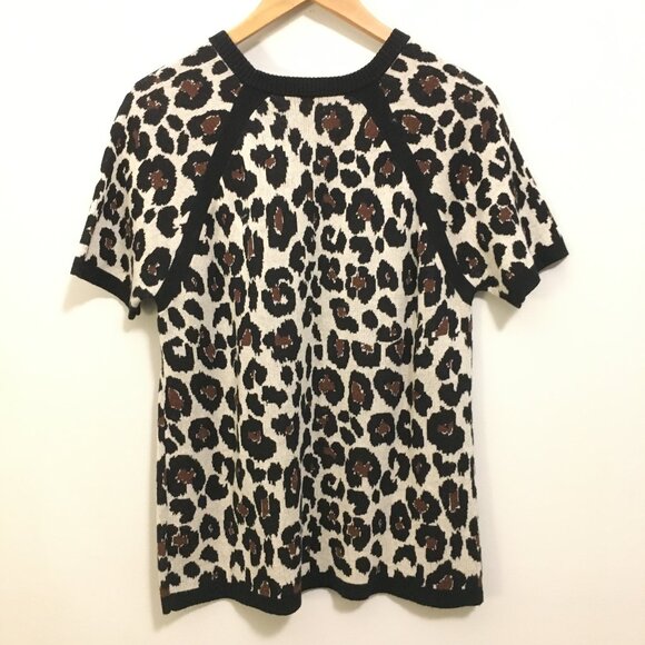 Leopard Print Cotton Knit Short Sleeve Sweater - Picture 2 of 11